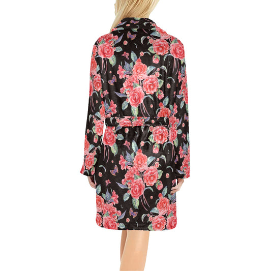 Camellia Pattern Print Design CM03 Women's Fleece Robe