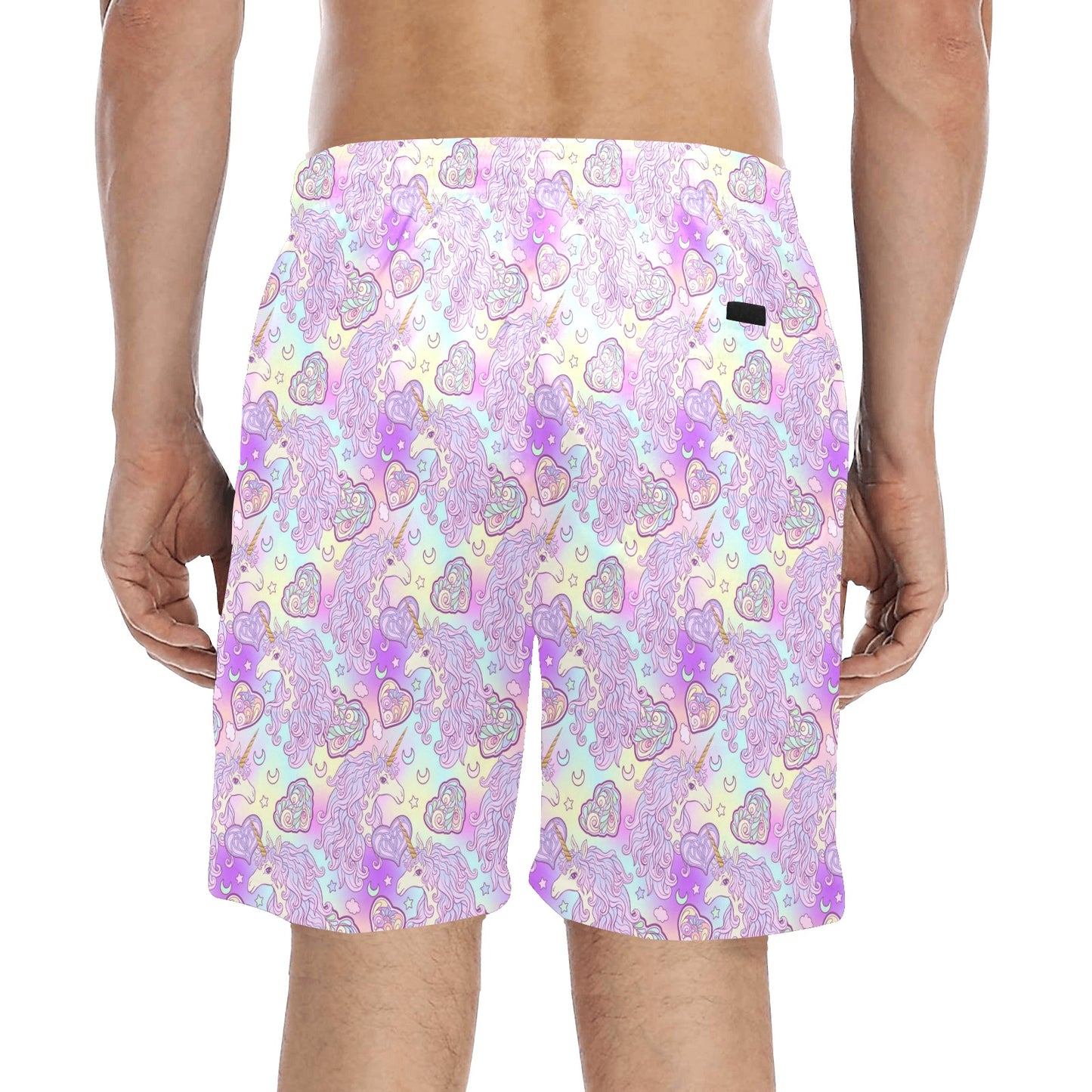 Unicorn Rainbow Star Heart Print Men's Swim Trunks Beach Shorts
