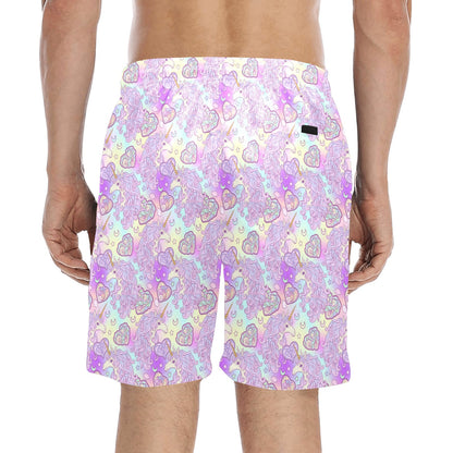 Unicorn Rainbow Star Heart Print Men's Swim Trunks Beach Shorts