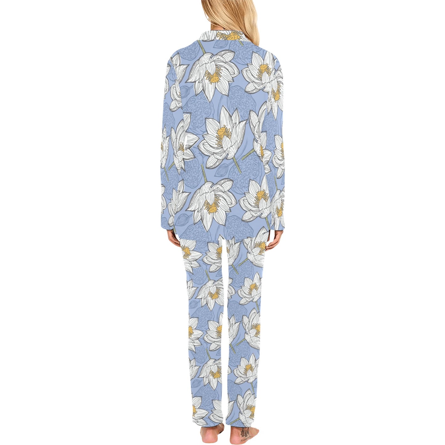 Lotus Pattern Print Design 04 Women's Long Pajama Set