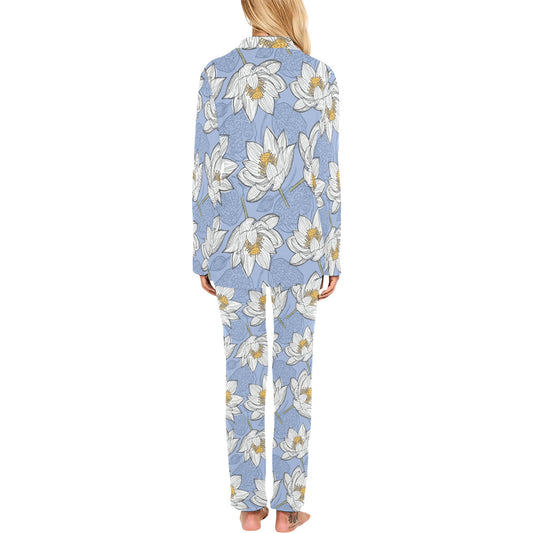 Lotus Pattern Print Design 04 Women's Long Pajama Set
