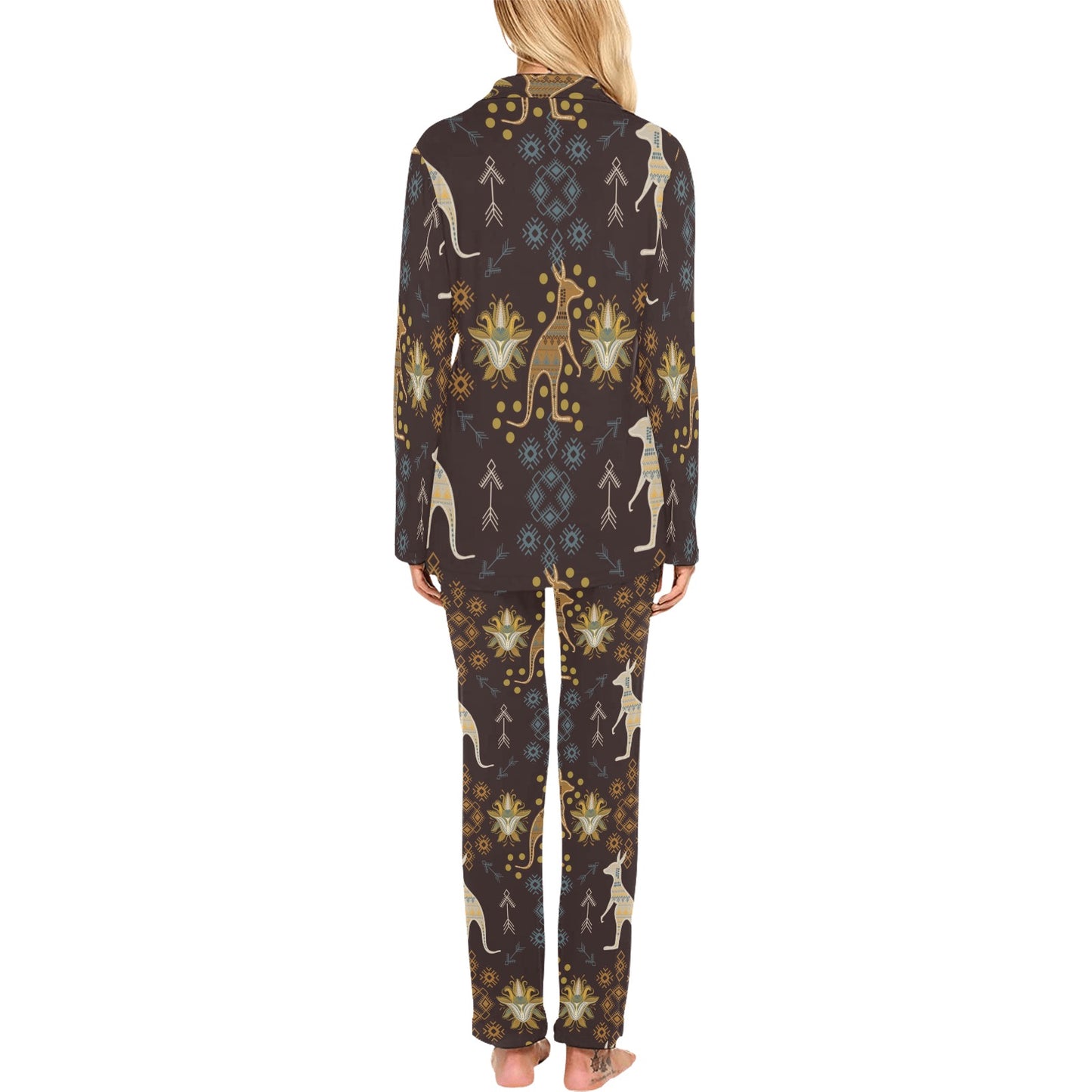 Kangaroos Pattern Print Design 03 Women's Long Pajama Set