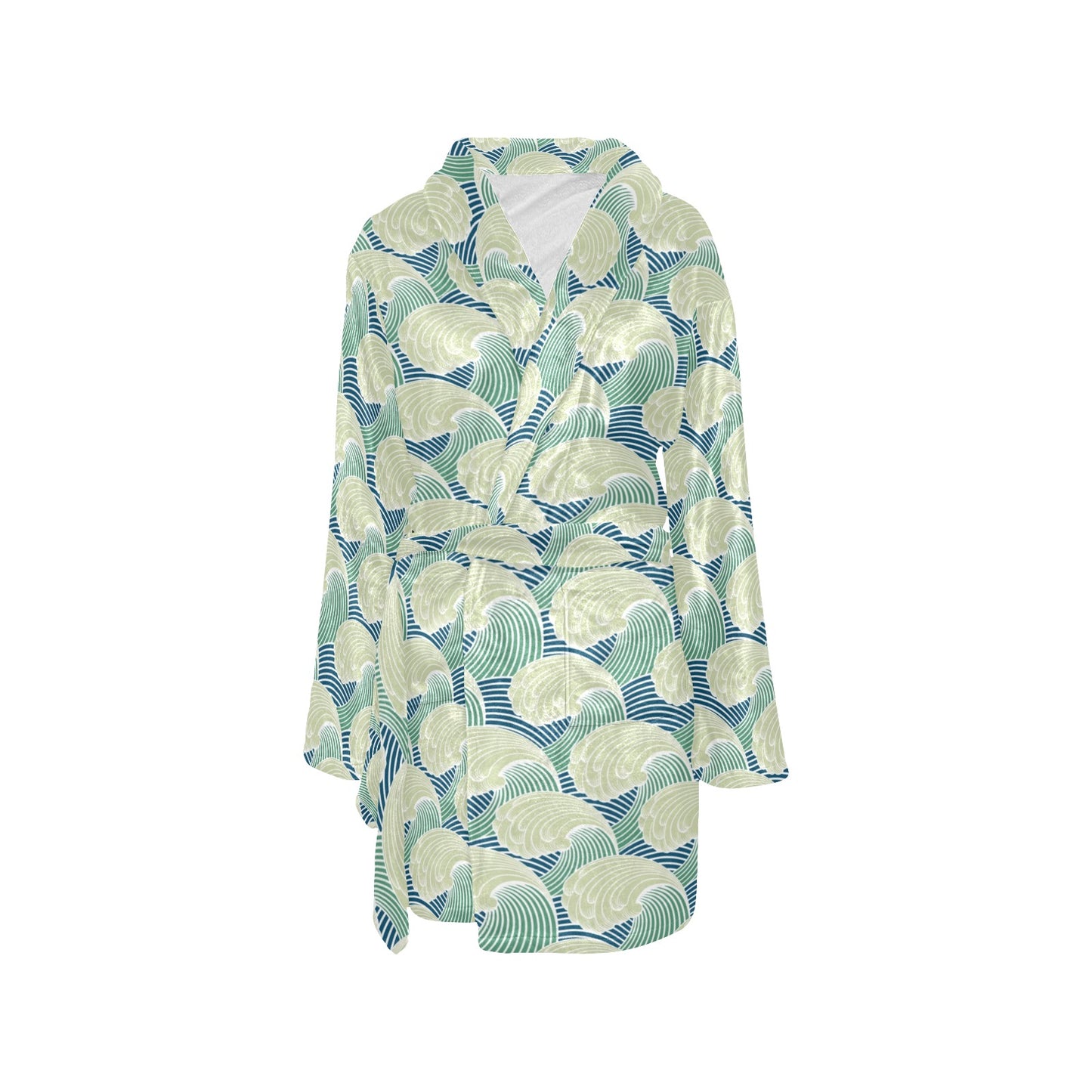 Wave Japan Style Print Design LKS302 Women's Fleece Robe