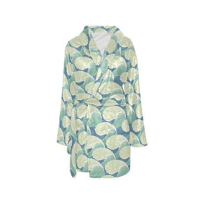 Wave Japan Style Print Design LKS302 Women's Fleece Robe