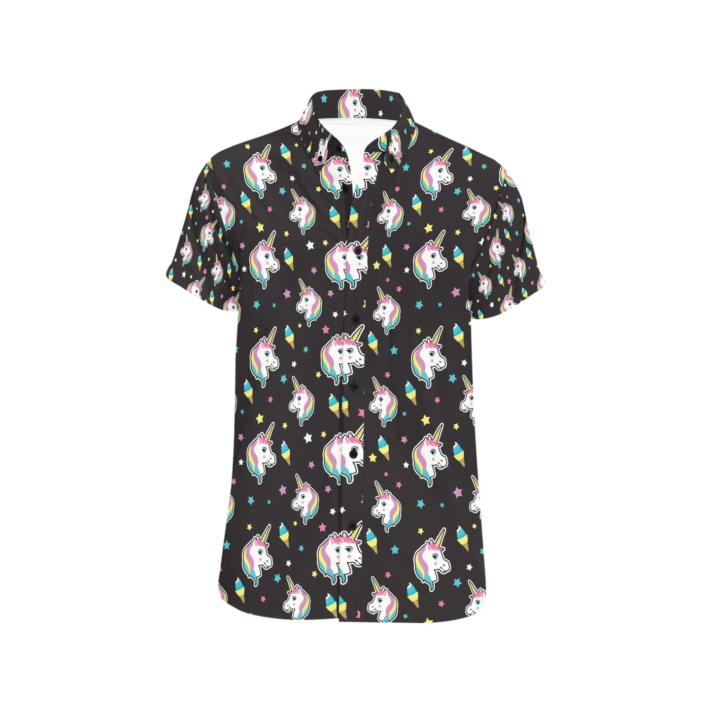 Unicorn Print Design LKS302 Men Short Sleeve Button Up Shirt
