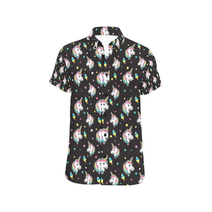 Unicorn Print Design LKS302 Men Short Sleeve Button Up Shirt