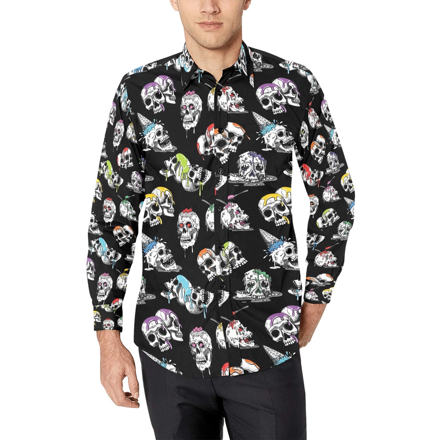 Skull Print Design LKS3013 Men's Long Sleeve Dress Shirt
