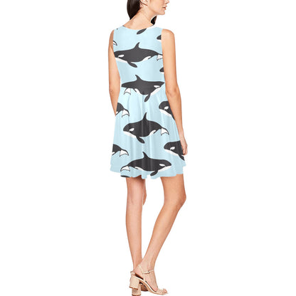Killer Whale Pattern Print Design 01 Sleeveless Dress