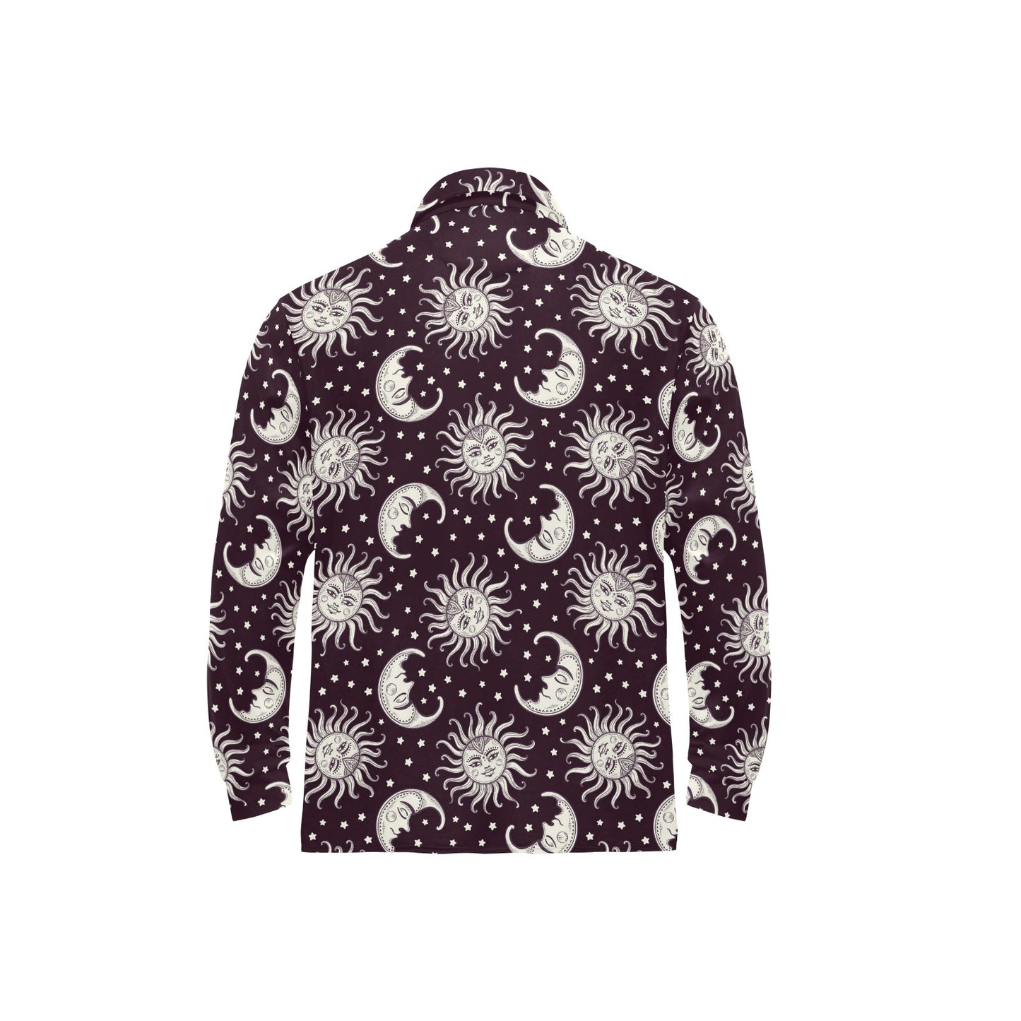 Sun Moon Face Long Sleeve Polo Shirt For Men's