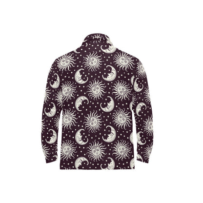 Sun Moon Face Long Sleeve Polo Shirt For Men's