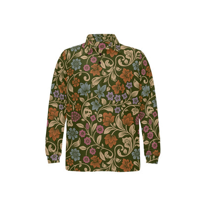 Floral Vintage Print Pattern Long Sleeve Polo Shirt For Men's