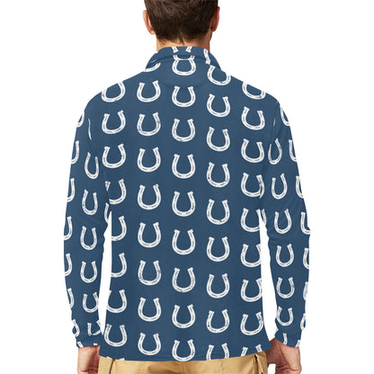 Horseshoe Print Design LKS301 Long Sleeve Polo Shirt For Men's