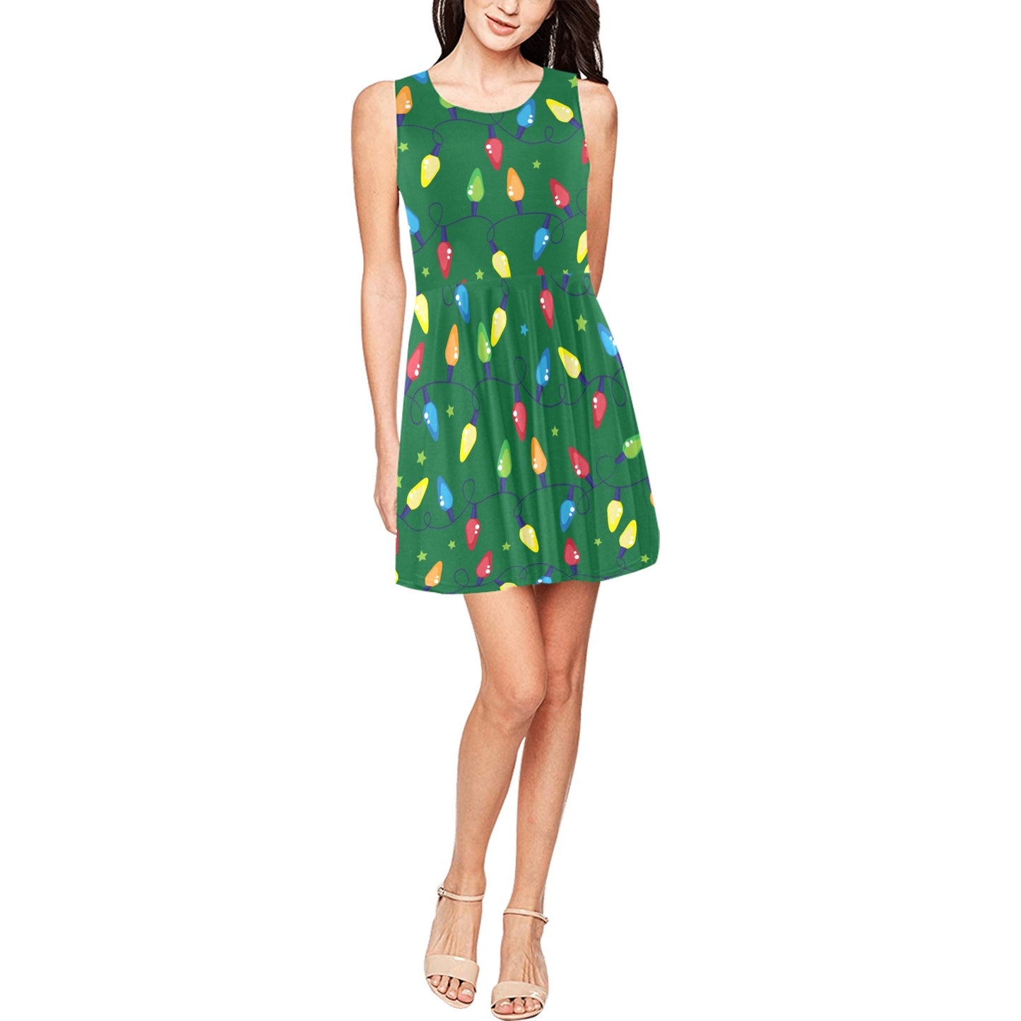 Christmas Light Pattern Print Design 02 Sleeveless Dress