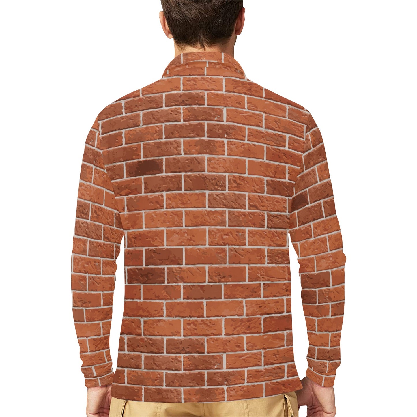 Brick Brown Pattern Print Design 02 Long Sleeve Polo Shirt For Men's