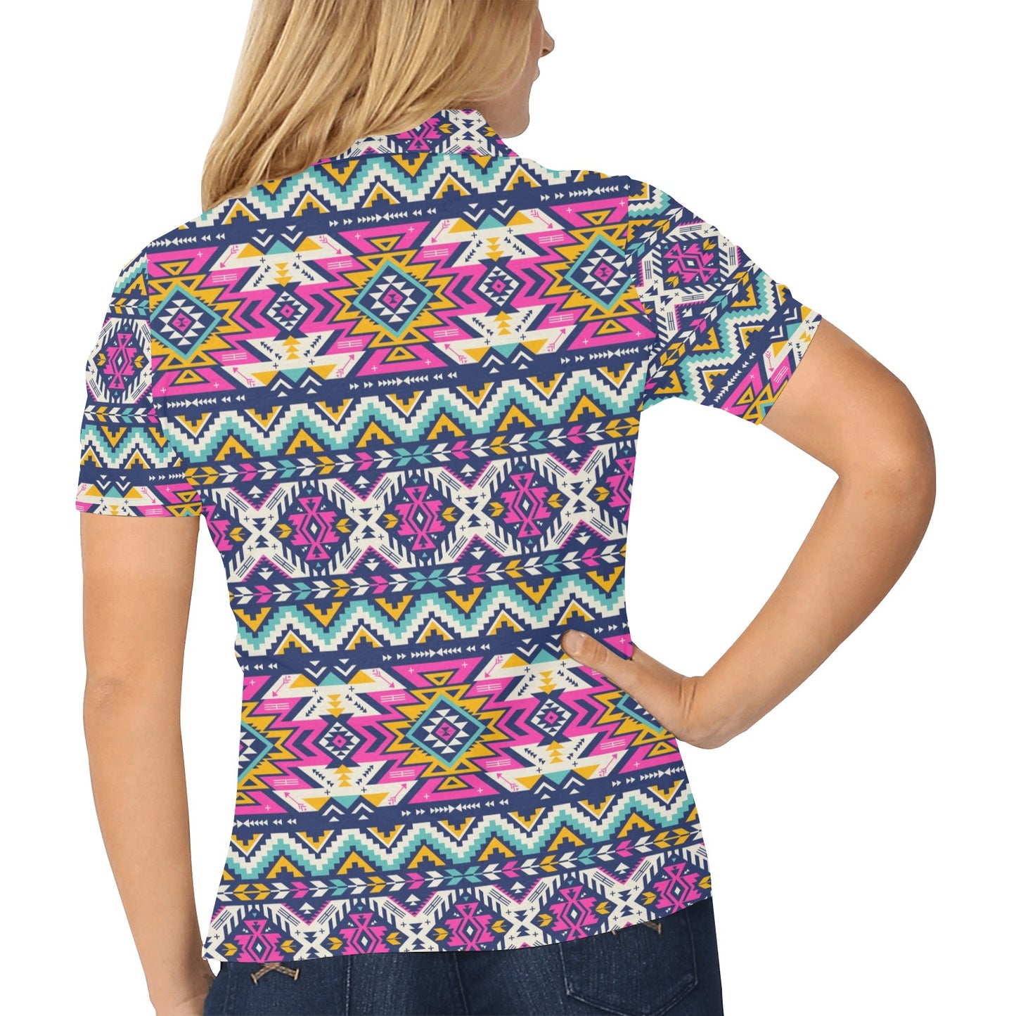 Aztec Pink Geometric Print Pattern Women's Polo Shirt