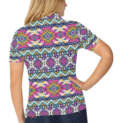 Aztec Pink Geometric Print Pattern Women's Polo Shirt