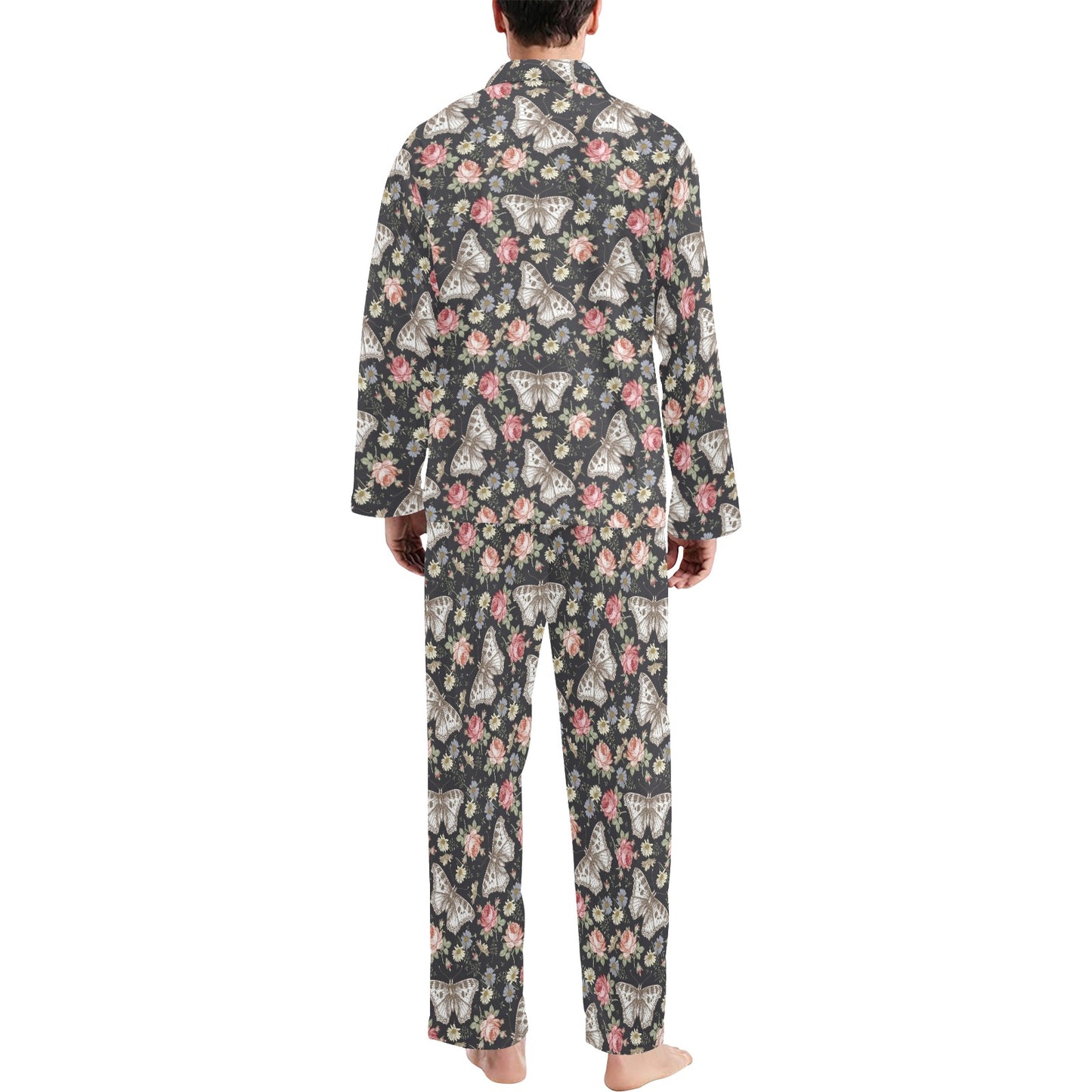 Butterfly Flower Pattern Print Design 07 Men's Long Pajama Set