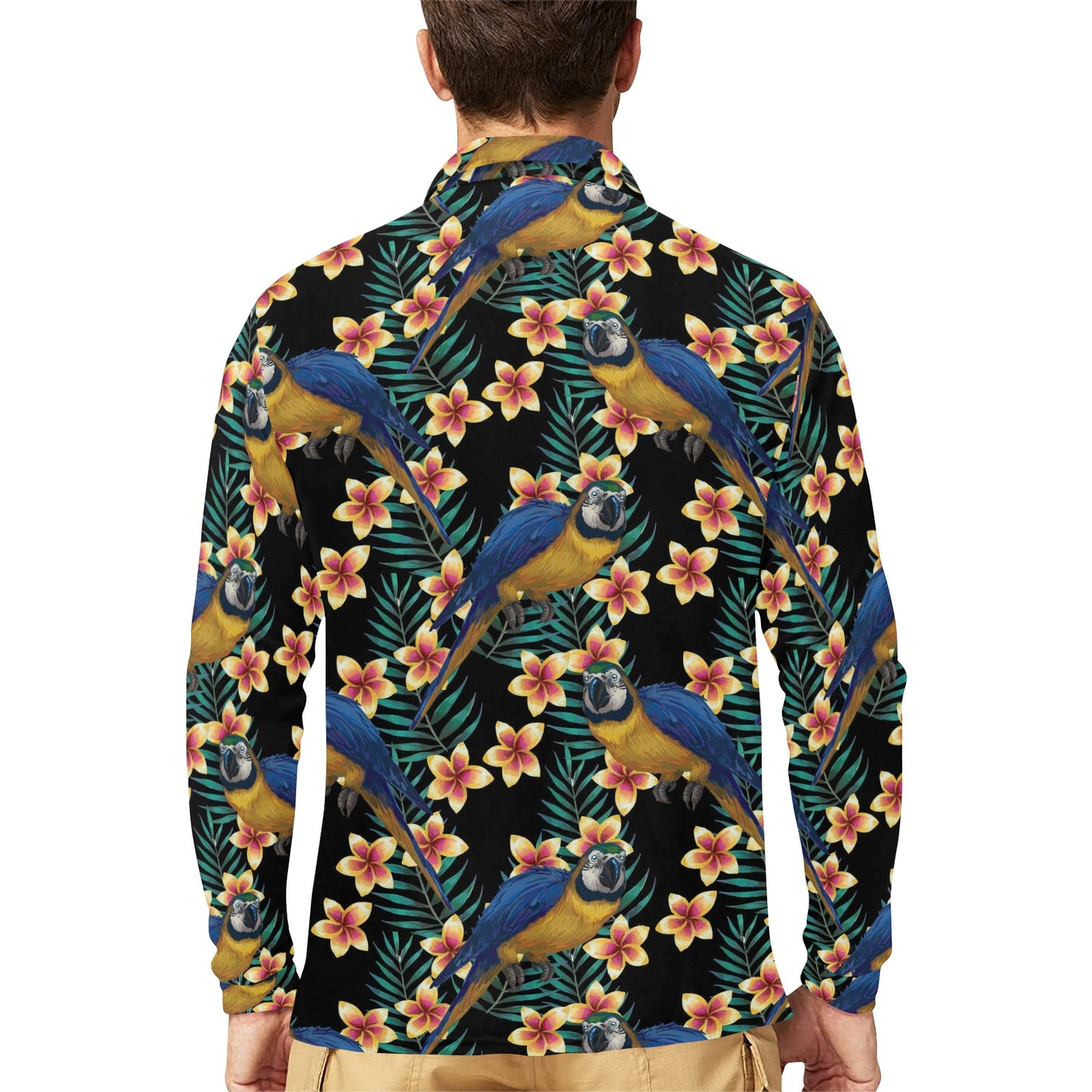 Macaw Pattern Print Design 01 Long Sleeve Polo Shirt For Men's