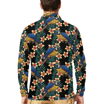 Macaw Pattern Print Design 01 Long Sleeve Polo Shirt For Men's