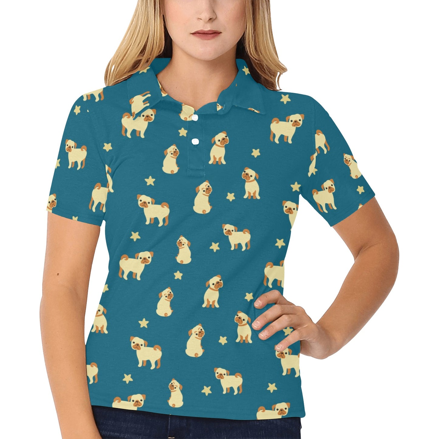 Pug Pattern Print Design A06 Women's Polo Shirt
