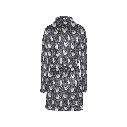 Sloth Happy Design Themed Print Women's Fleece Robe