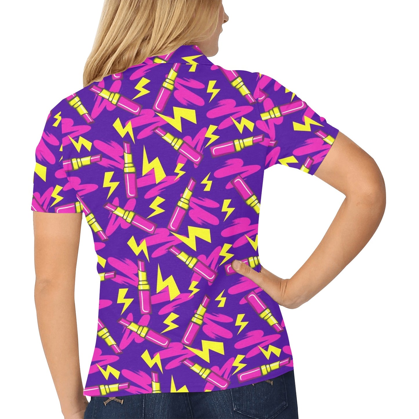 Lipstick Pattern Print Design LT04 Women's Polo Shirt