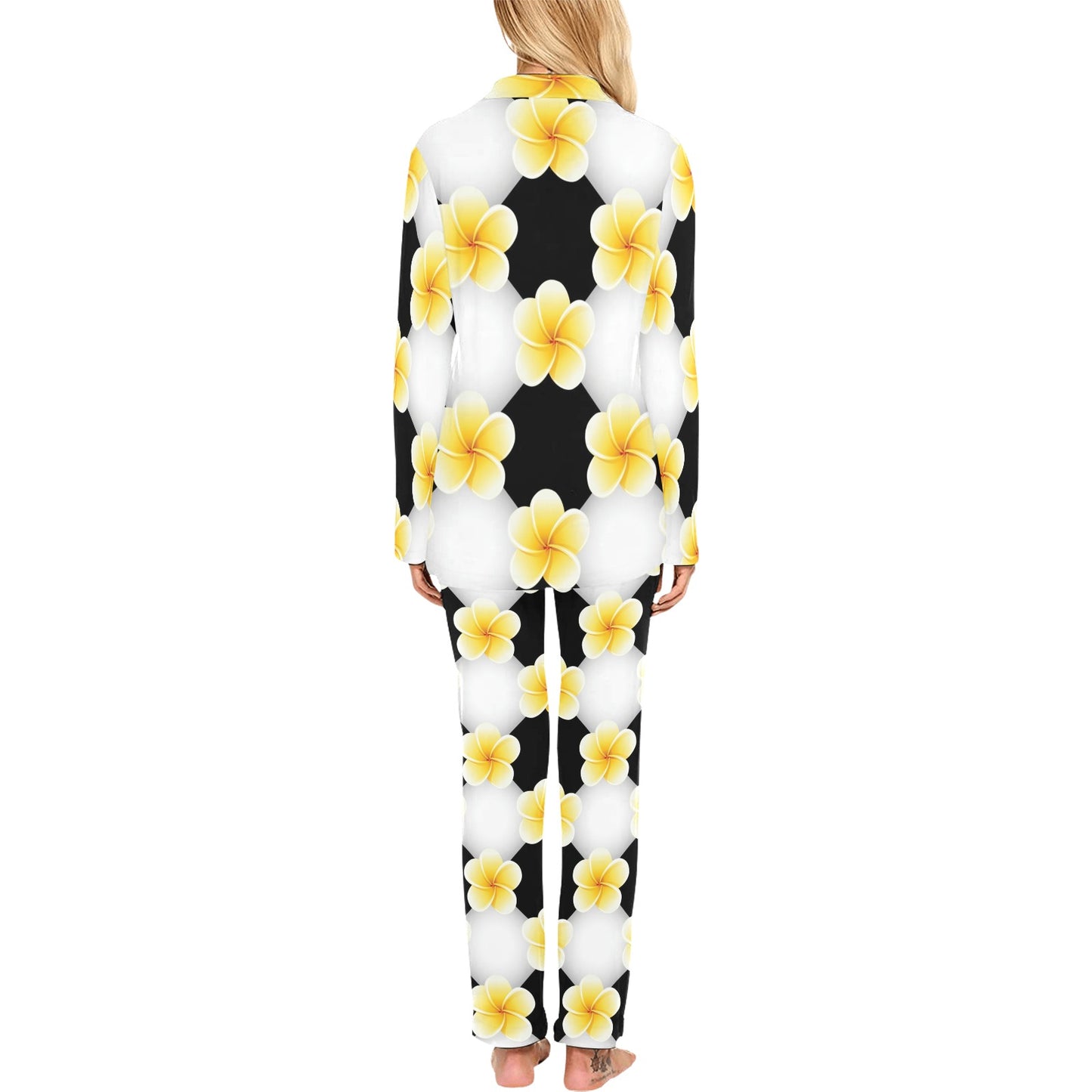 Plumeria Pattern Print Design A04 Women's Long Pajama Set