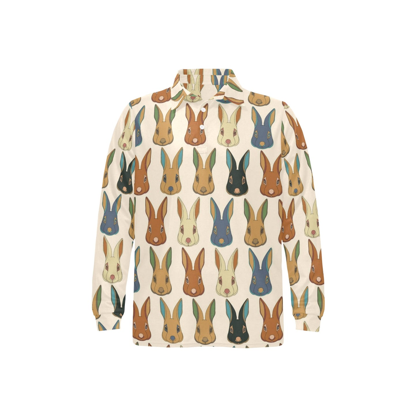 Rabbit Pattern Print Design RB04 Long Sleeve Polo Shirt For Men's