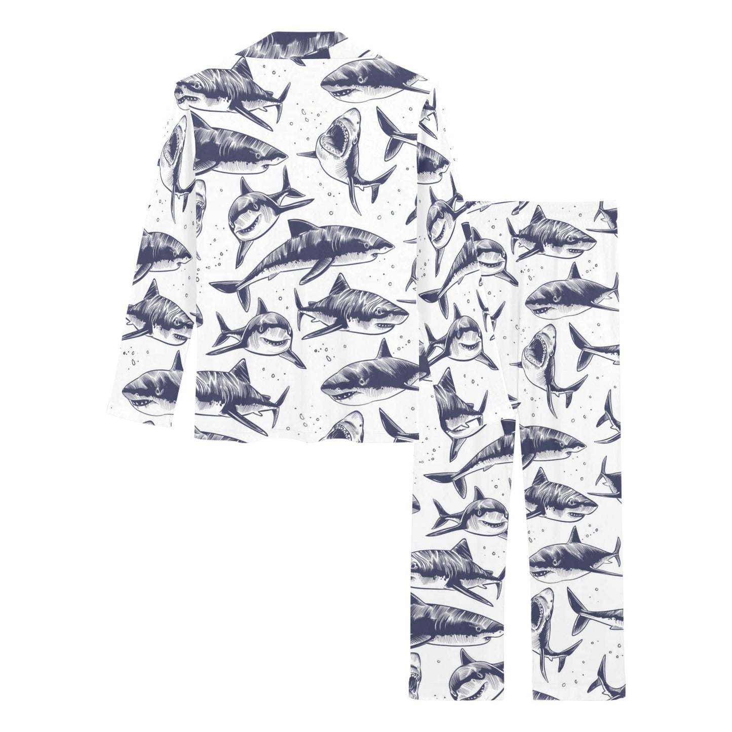 Great White Shark Pattern Print Design 02 Women's Long Pajama Set