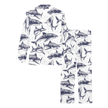 Great White Shark Pattern Print Design 02 Women's Long Pajama Set