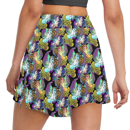 Unicorn With Wings Print Pattern 17" Golf & Pickleball Skort with Pockets