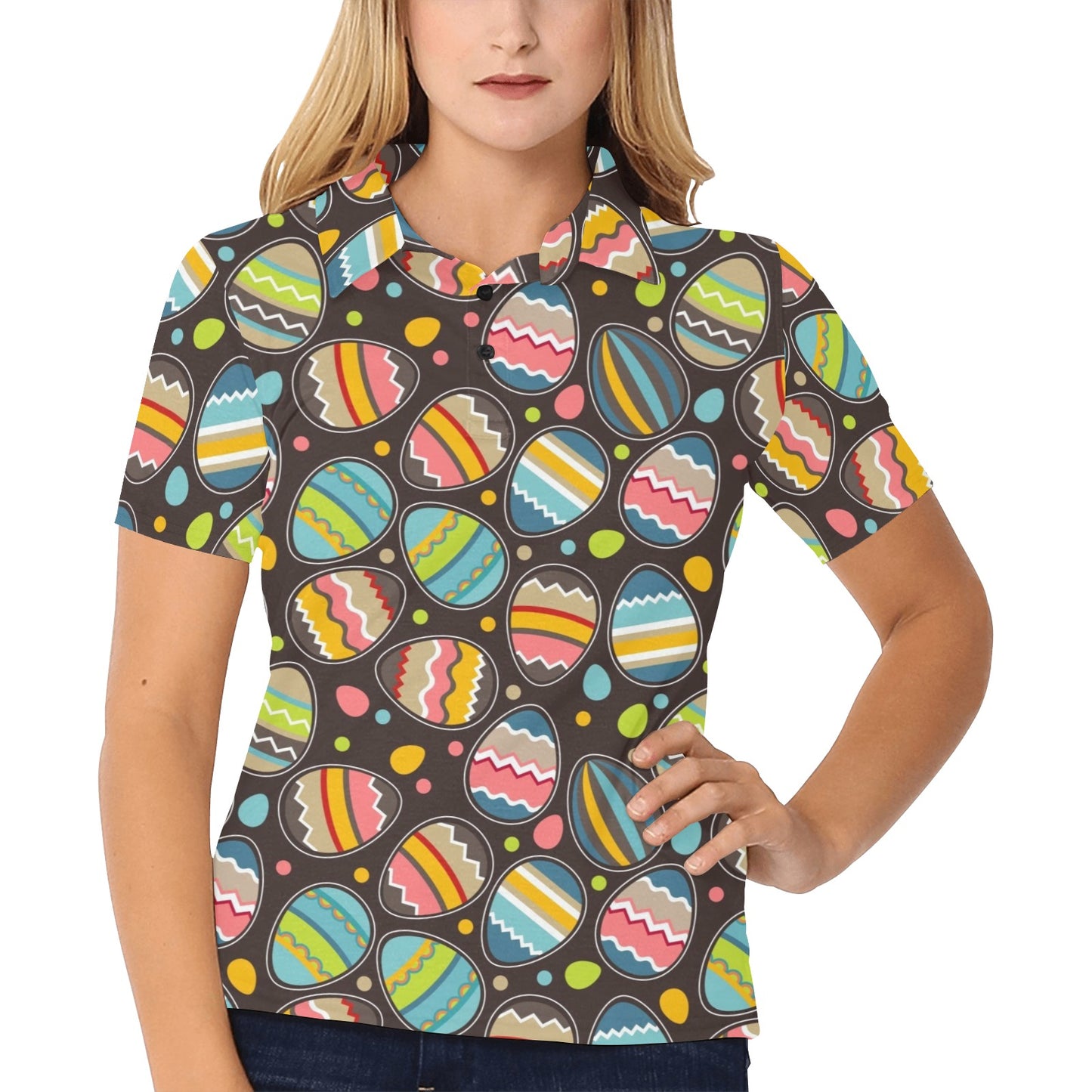 Easter Eggs Pattern Print Design RB02 Women's Polo Shirt