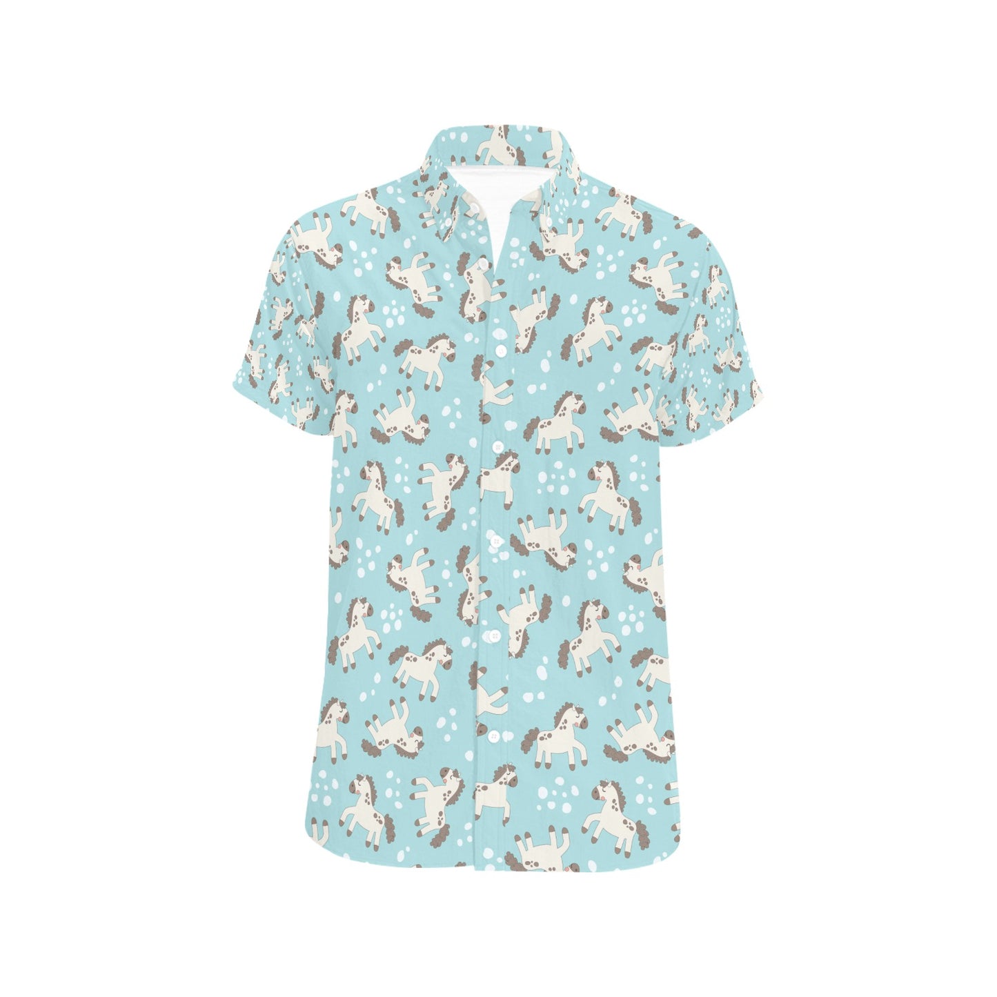 Horse Cute Print Design LKS306 Men Short Sleeve Button Up Shirt