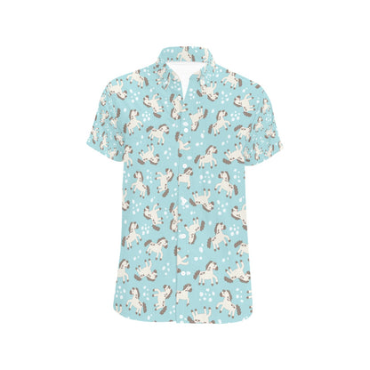 Horse Cute Print Design LKS306 Men Short Sleeve Button Up Shirt