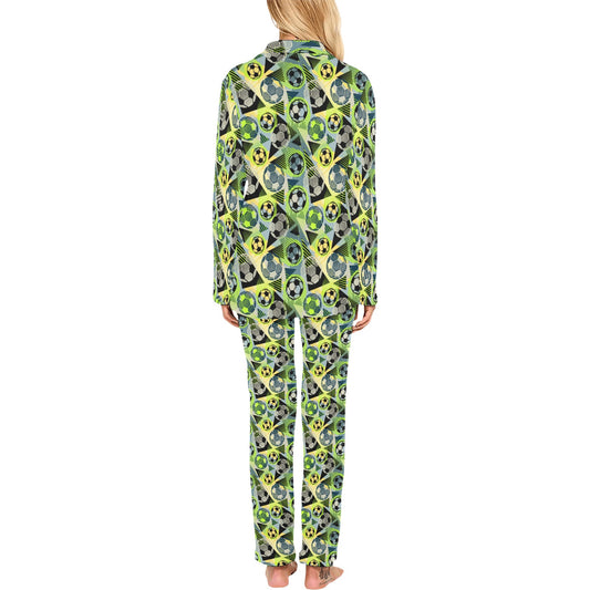 Soccer Ball Themed Print Pattern Women's Long Pajama Set