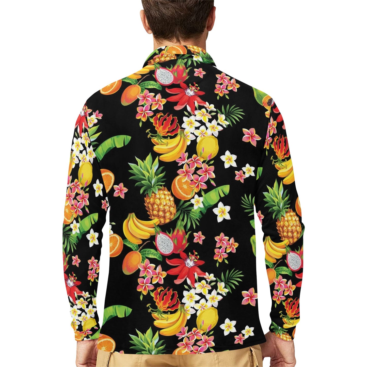 Tropical Fruits Pattern Print Design TF02 Long Sleeve Polo Shirt For Men's