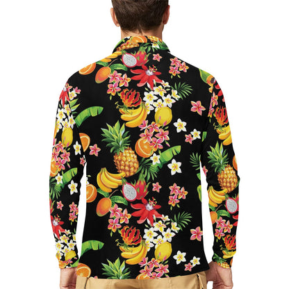 Tropical Fruits Pattern Print Design TF02 Long Sleeve Polo Shirt For Men's