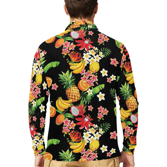 Tropical Fruits Pattern Print Design TF02 Long Sleeve Polo Shirt For Men's