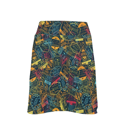 Travel Stamp Colorful Print Design LKS304 17" Golf & Pickleball Skort with Pockets