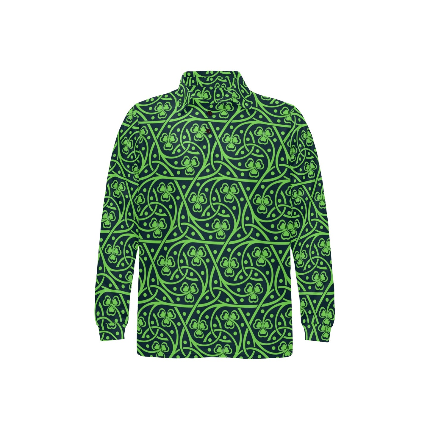 Shamrock Themed Print Long Sleeve Polo Shirt For Men's