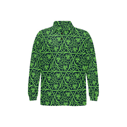 Shamrock Themed Print Long Sleeve Polo Shirt For Men's