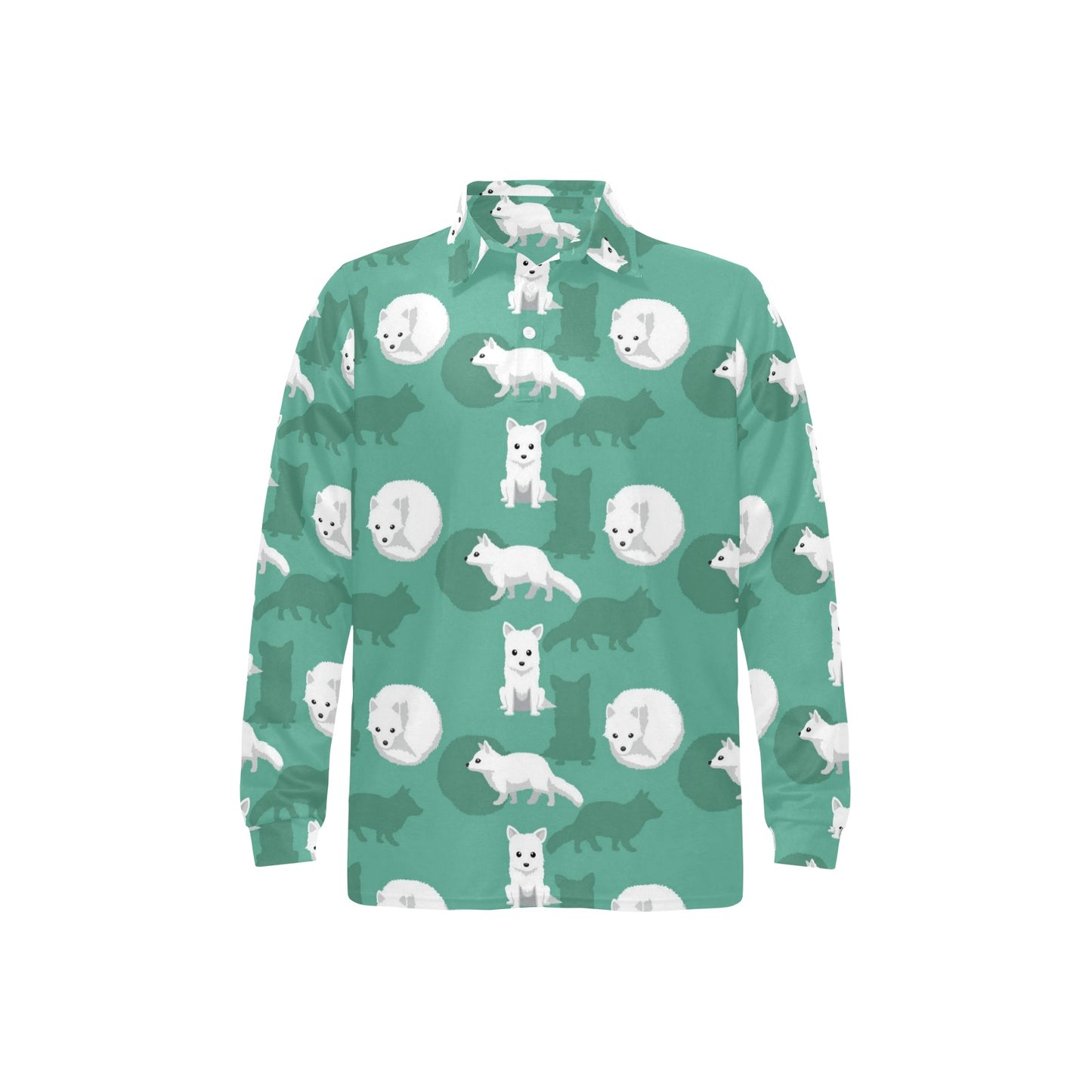 Arctic Fox Pattern Print Design Long Sleeve Polo Shirt For Men's