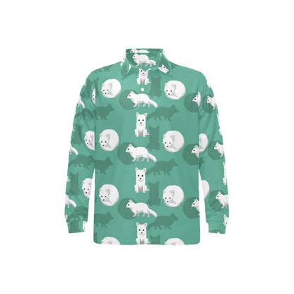 Arctic Fox Pattern Print Design Long Sleeve Polo Shirt For Men's