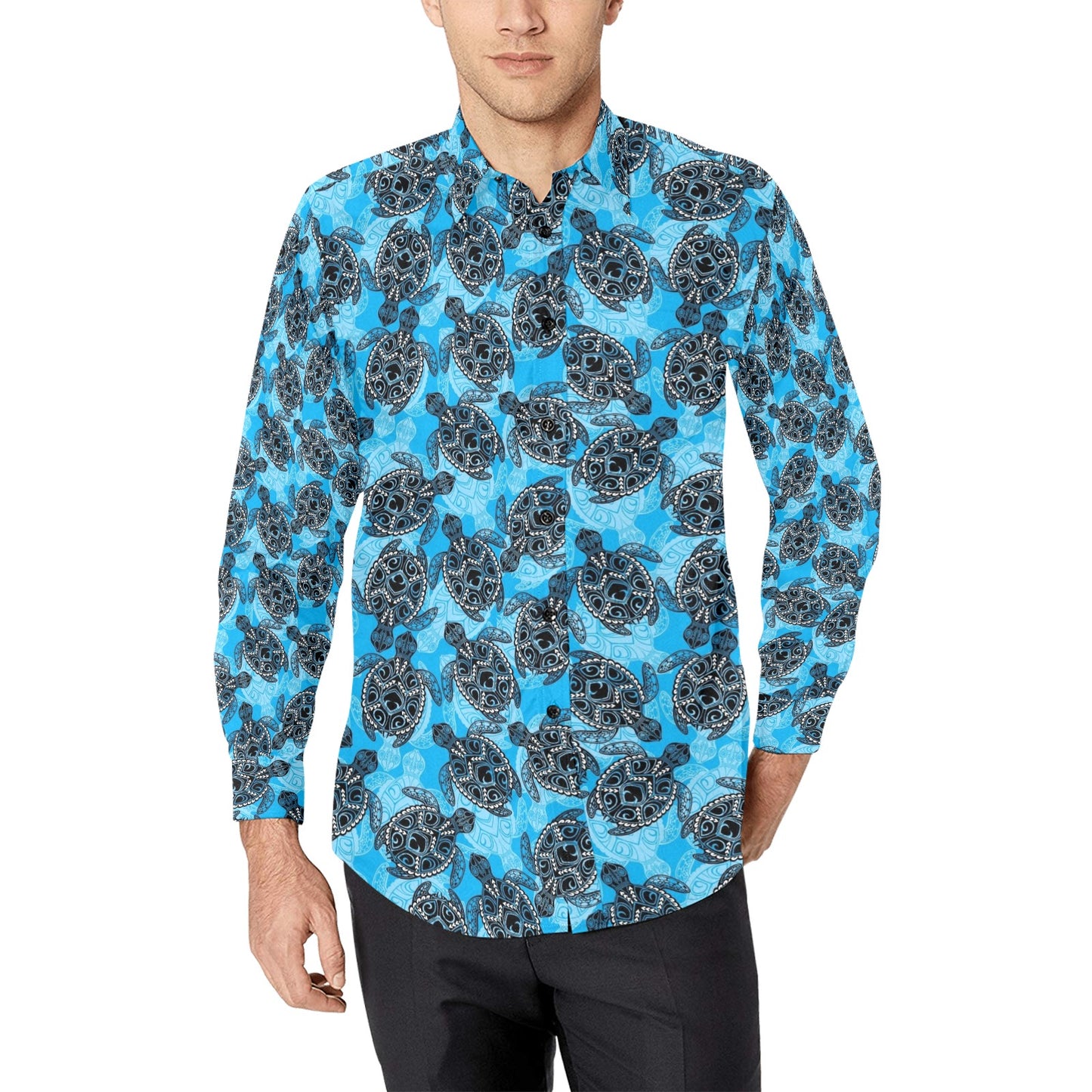 Tribal Pattern Print Design LKS307 Men's Long Sleeve Dress Shirt