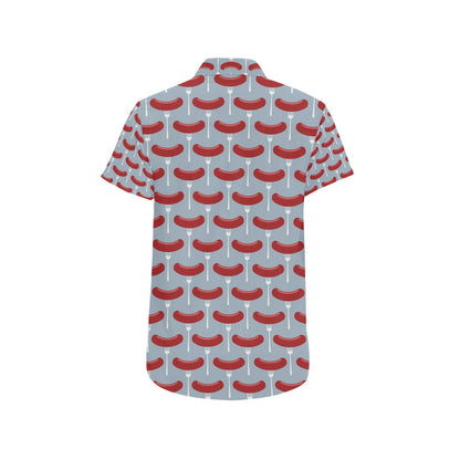 Sausage Print Design LKS301 Men Short Sleeve Button Up Shirt
