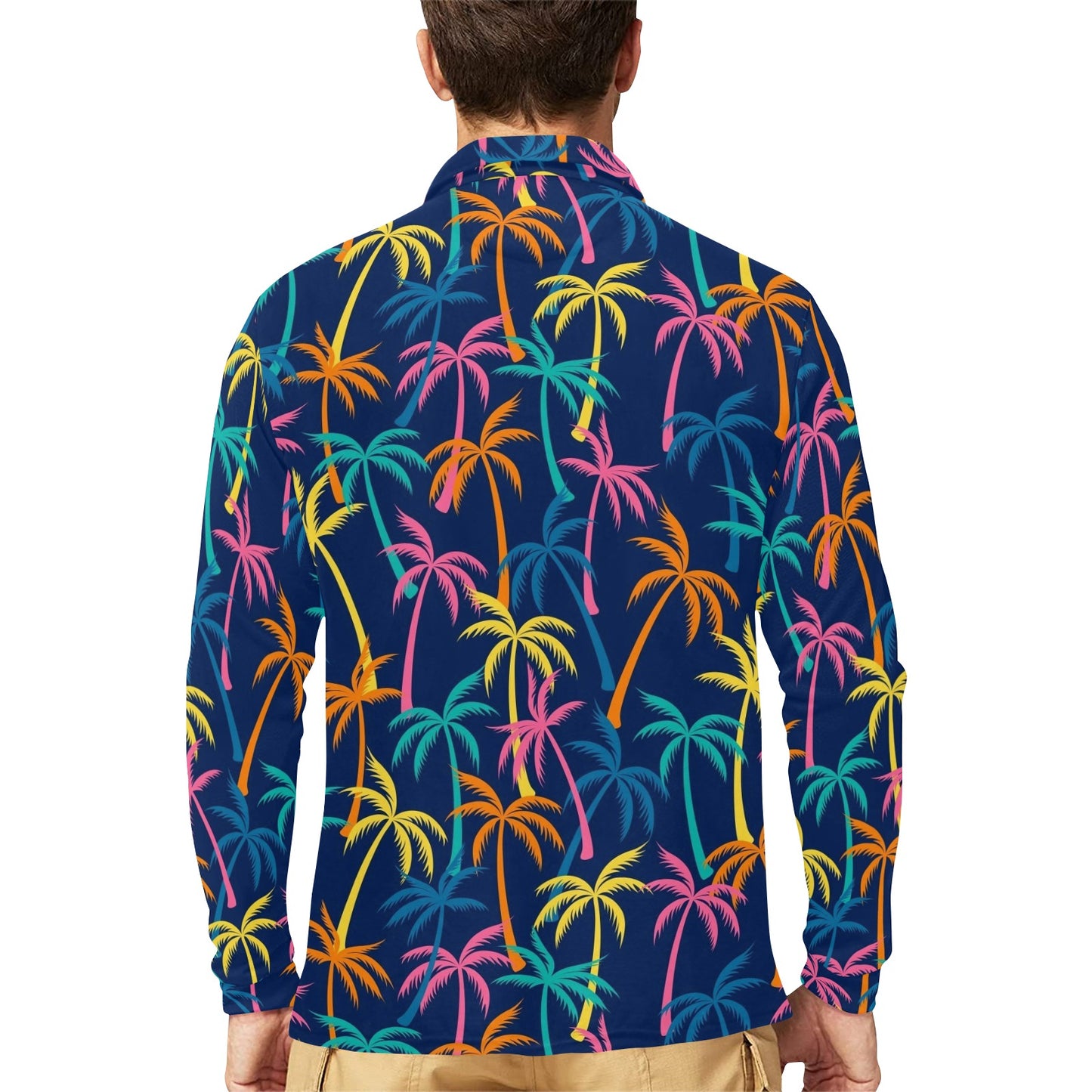 Palm Tree Pattern Print Design PT013 Long Sleeve Polo Shirt For Men's