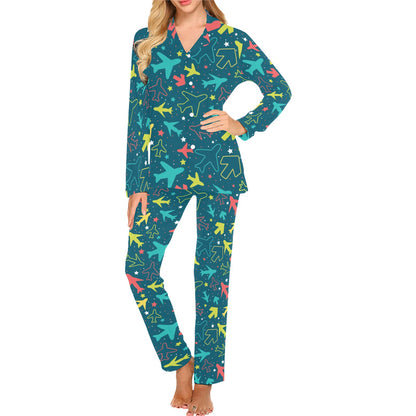 Airplane Pattern Print Design 05 Women's Long Pajama Set
