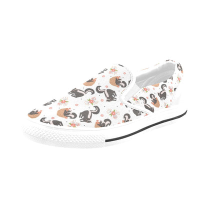 Skunk Print Design LKS304 White Slip Ons Canvas Women's Shoes