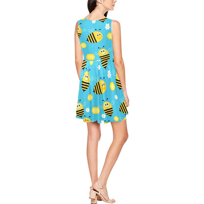 Bee Pattern Print Design BEE06 Sleeveless Dress