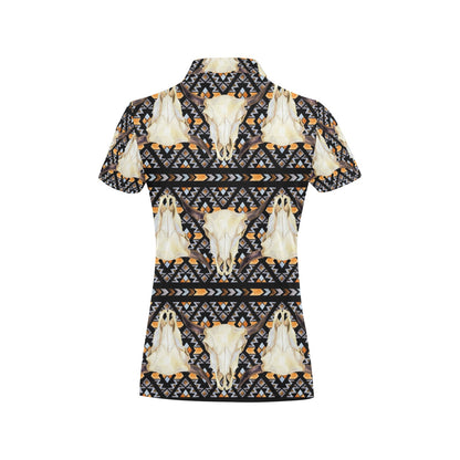 Buffalo Head Pattern Print Design 03 Women's Polo Shirt